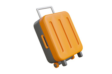orange travel suitcase with luggage and black baggage case for a business trip or holiday vacation isolated on a white background