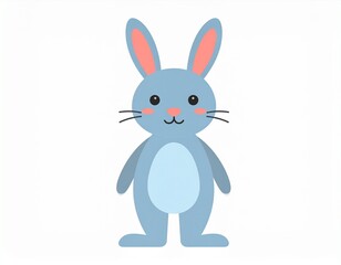 Obraz premium Adorable blue cartoon rabbit standing on white background