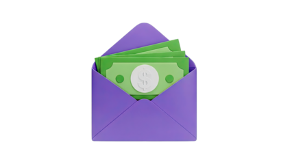 Purple Envelope with Dollar Bills