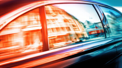 City car window reflection blur urban motion dynamic street scene energetic movement