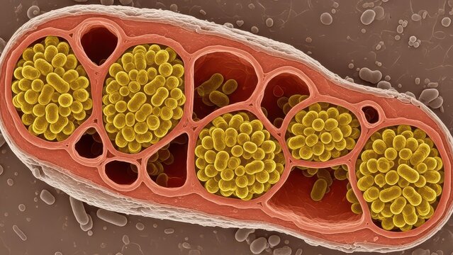 Microscopic View of Rhizobium Leguminosarum Bacteroid Clusters via IA-SEM Visualization