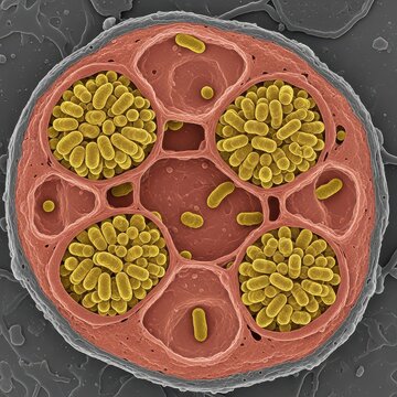 Rhizobium Bacteroids Within Legume Root Nodule IA-SEM Illustrating Biological Nitrogen Fixation