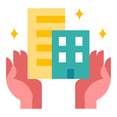 부동산 컬러 플랫 아이콘. 아파트 보호