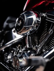 Fototapeta premium Close-up of a vibrant chrome motorcycle engine
