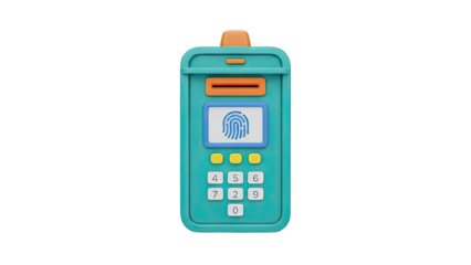 Stylized 3D rendering of a fingerprint scanner ATM or secure locker
