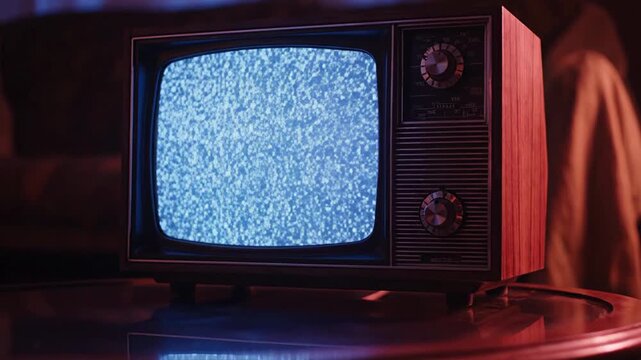 Old television with static screen.
