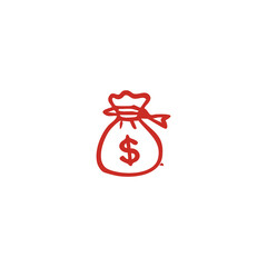 Red Money Bag Icon with Dollar Sign