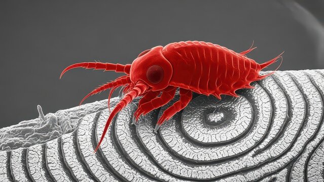 Sea Louse Copepodid Attached To Salmon Scale Ion Abrasion Scanning Electron Micrograph For Parasitology Research