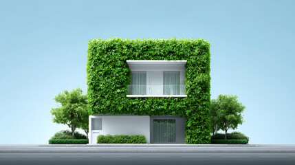 Green eco friendly house sustainable living modern facade with vertical garden and balcony creating peaceful urban oasis