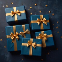 Aesthetic Blue Gift Boxes with Gold Accents and Stars