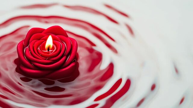 Red rose candle floating flower romantic water ripple reflection serene mood spa romance
