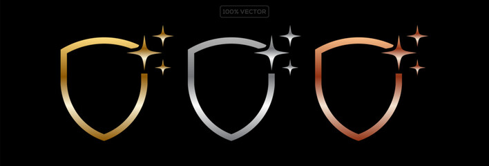 Shield Shape with Golden and Silver Gradient. Corporate Premium Shield Logo Template