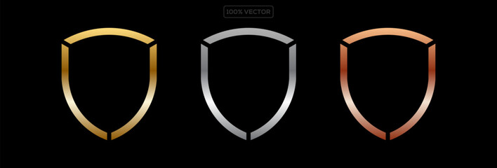 Shield Shape with Golden and Silver Gradient. Premium Metallic Shield Logo Template