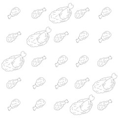 Seamless pattern of chicken legs. Hand drawing Doodle chicken legs. Fried chicken doodle pattern background. Fried chicken Seamless Pattern for coloring kids books