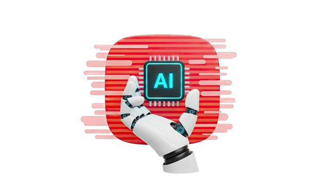 Robot Hand Holding AI Chip - Powered by Adobe