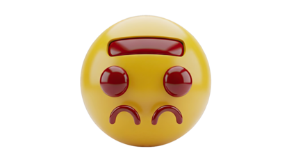 Sad yellow emoji with red eyes and mouth