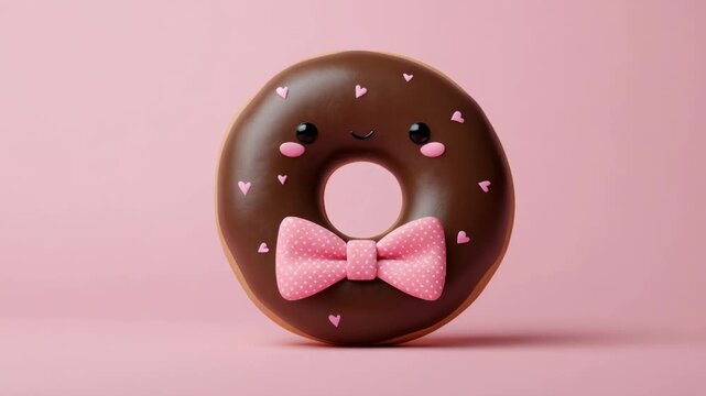 Cute donut chocolate kawaii pink bow heart pattern cartoon dessert love pastel