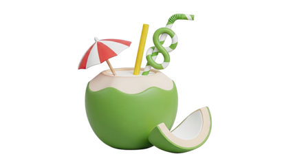 Stylized Coconut Drink with Umbrella and Straw