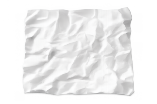 Crumpled white paper texture with creased surface, depicting a transparent background for creative design - Powered by Adobe
