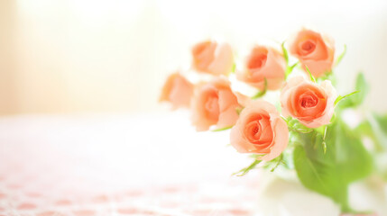 Peach rose soft lighting romantic mood close up floral bouquet shallow depth of field