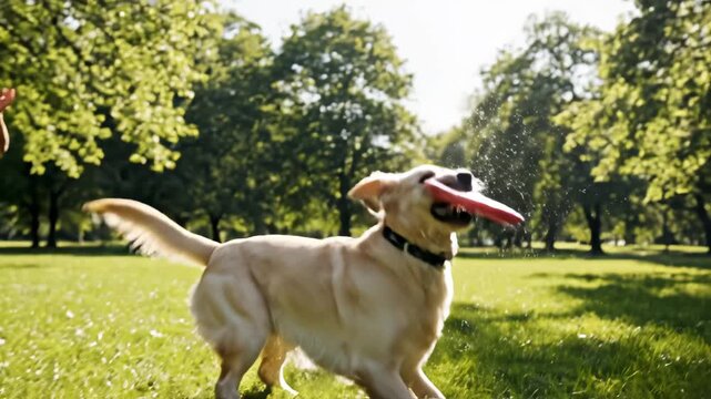 Woman playing frisbee with dog in park