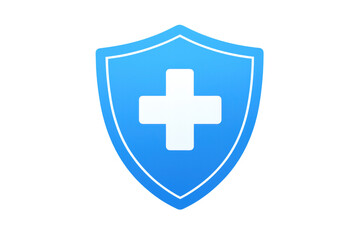 Fototapeta premium Blue shield with a white medical cross representing healthcare protection, safety, and insurance. Transparent background