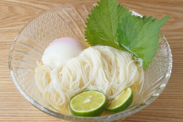 ゆずソーメンと温泉卵