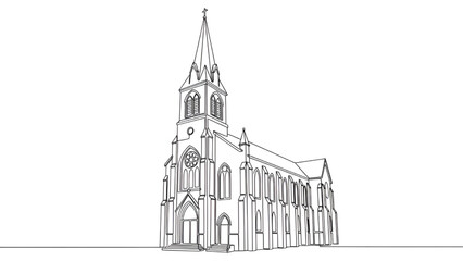 Fototapeta premium Gothic Church Illustration with Tall Steeple on White Background