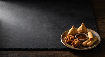 Crispy Fried Snack Street Food Advertising Background with Copy Space