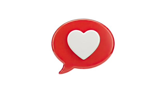 Red speech bubble with a white heart icon - Powered by Adobe