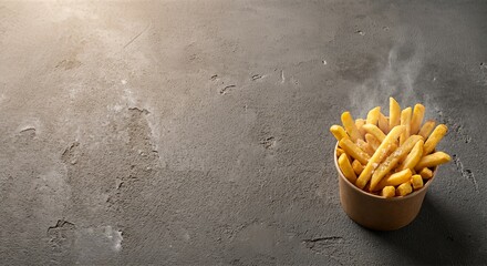 French Fries Street Food Banner Background with Dark Copy Space Area