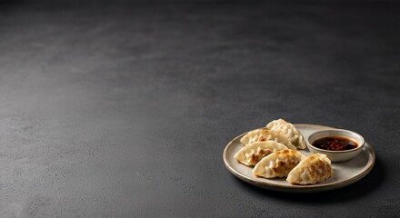 Street Dumpling Advertising Background with Dark Minimal Copy Space