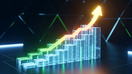 Glowing Upward Bar Chart Representing Growth and Progress in a Digital Futuristic Environment