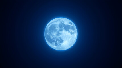 Obraz premium Full Blue Moon Glowing Brightly in Dark Night Sky