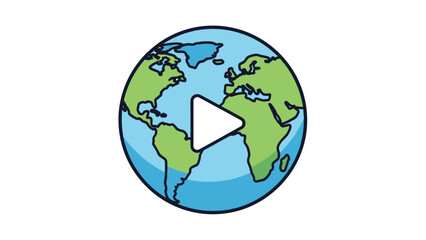 Play Button Icon on Earth Globe - Global Video Content Concept