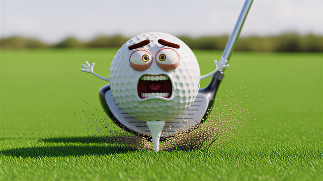 Funny Golf Ball Character Hitting Tee