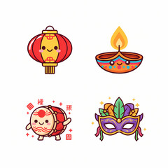 Cute World Traditional Festivals 4 Icon Pack Kids Education