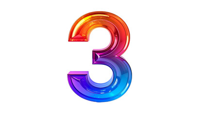 A vibrant, glossy digit "3" is rendered in a gradient of warm and cool colors, against a solid black background