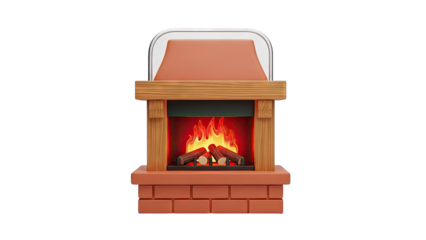 Stylized 3D Fireplace with Burning Logs