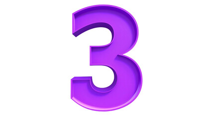 A vibrant, purple, three-dimensional numeral "3" floats against a stark black background, emphasizing its sleek, modern design
