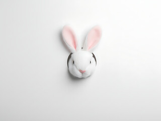 Minimalist Easter Bunny Ears Peeking from Torn Paper Hole on Clean White Background with Copy Space, Simple Spring Holiday Concept