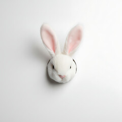 Minimalist Easter Bunny Ears Peeking from Torn Paper Hole on Clean White Background with Copy Space, Simple Spring Holiday Concept