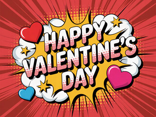 Fototapeta premium Pop art comic style happy valentine's day message with hearts