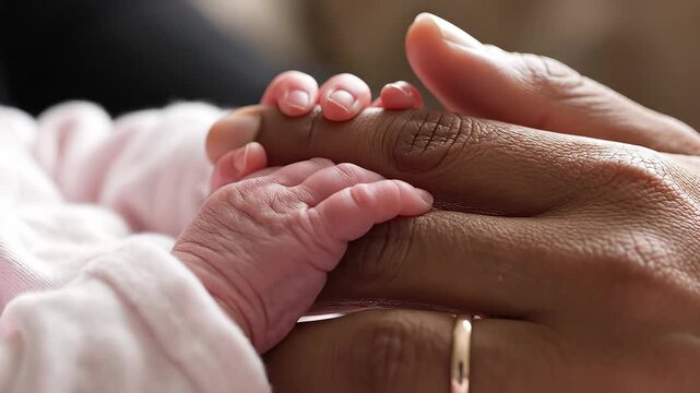 A tender close-up shot capturing the precious moment of a newborn babys tiny hand gently grasping an adults finger, symbolizing love, protection, and the unbreakable bond of family, new beginnings, a.