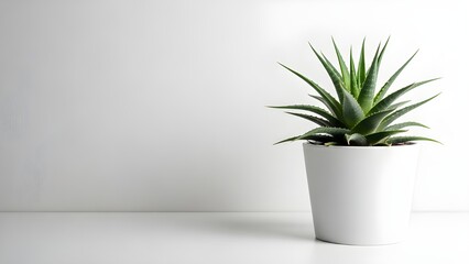 Obraz premium A small potted aloe vera plant on a white surface with a plain white background