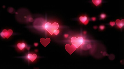 Neon pink heart glow romantic love background soft light bokeh dreamy valentine mood tender passion design dark abstract backdrop bright heart