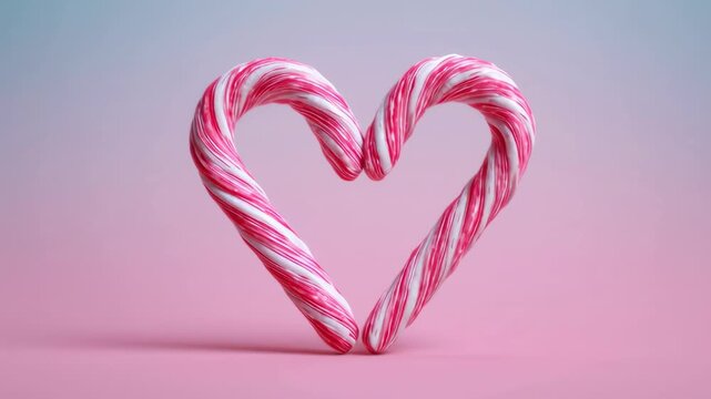 Candy cane heart pink sweet love symbol on pastel background joyful dessert holiday treat
