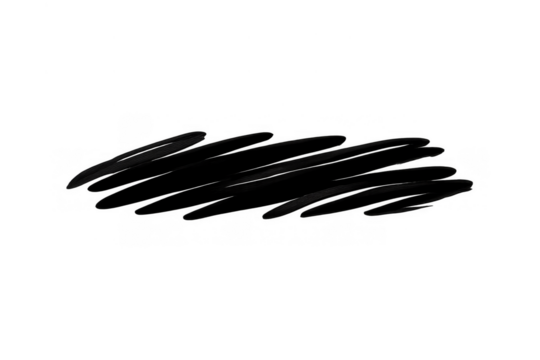 Black messy scribble brush stroke creating an abstract highlight or underline element on transparent background - Powered by Adobe