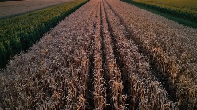 Endless agricultural field rows stretching into distance, symbolizing productivity, harvest cycles, and rural sustainability, ideal for farming and food industry visuals.