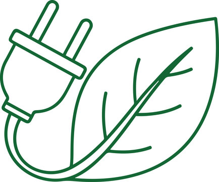 Green energy concept icon featuring an electric plug and leaf line art for sustainable power.